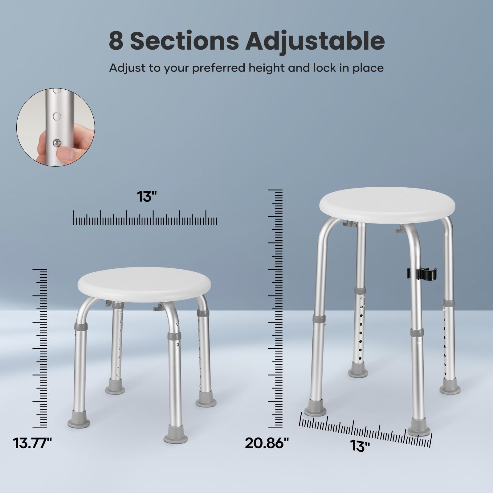 Naipo Shower Chair Bathtub Stool Seat w/ Anti-Slip Rubber, Adjustable Lightweight for Seniors, Disabled, Handicap, Tool-Free Assembly, Gray - NAIPO
