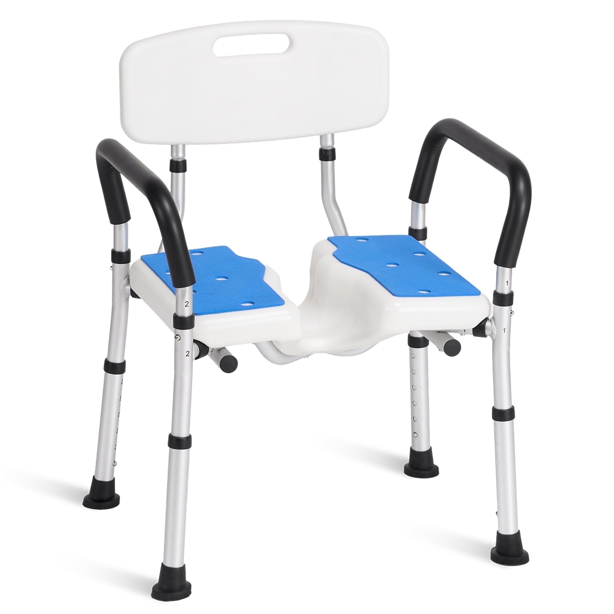 Naipo Shower Chair for Inside Shower with Arms and Back, Anti-Slip Bath Seat with U-Shape Groove Cutout for Private Cleaning - NAIPO