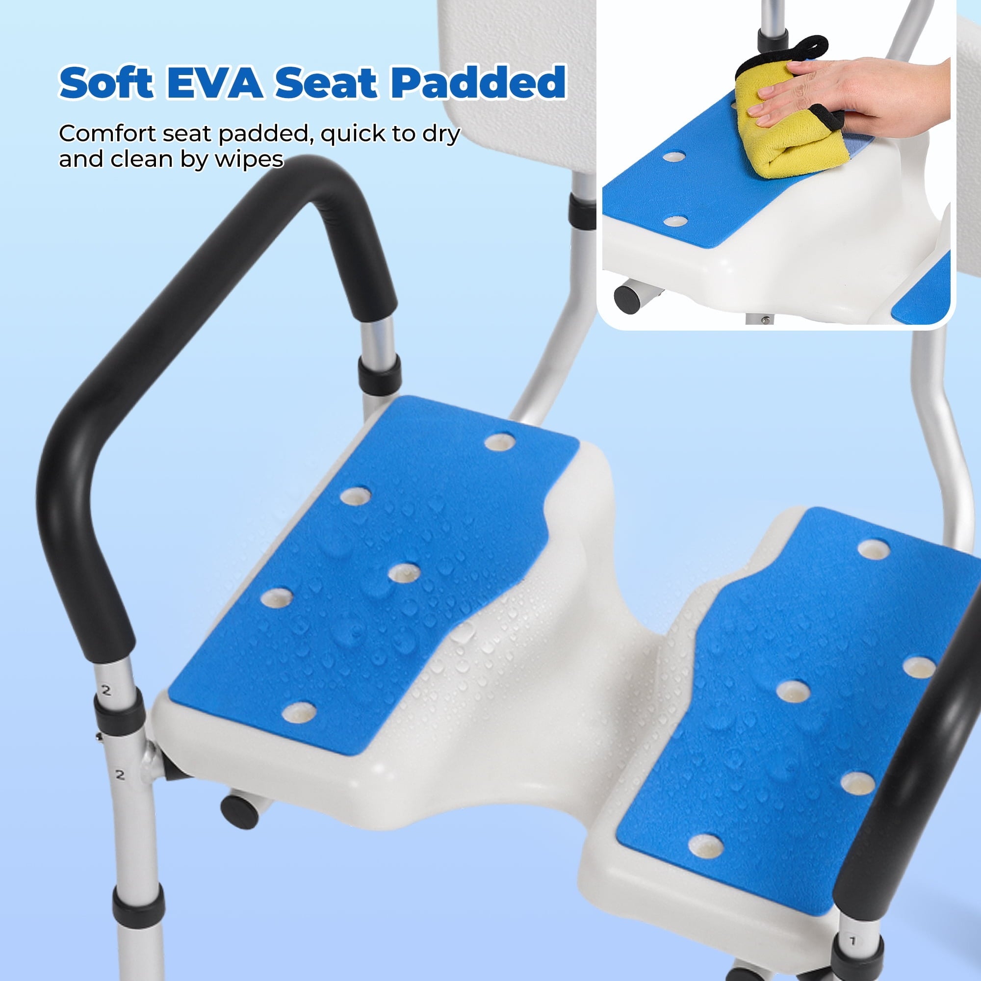 Naipo Shower Chair for Inside Shower with Arms and Back, Anti-Slip Bath Seat with U-Shape Groove Cutout for Private Cleaning - NAIPO