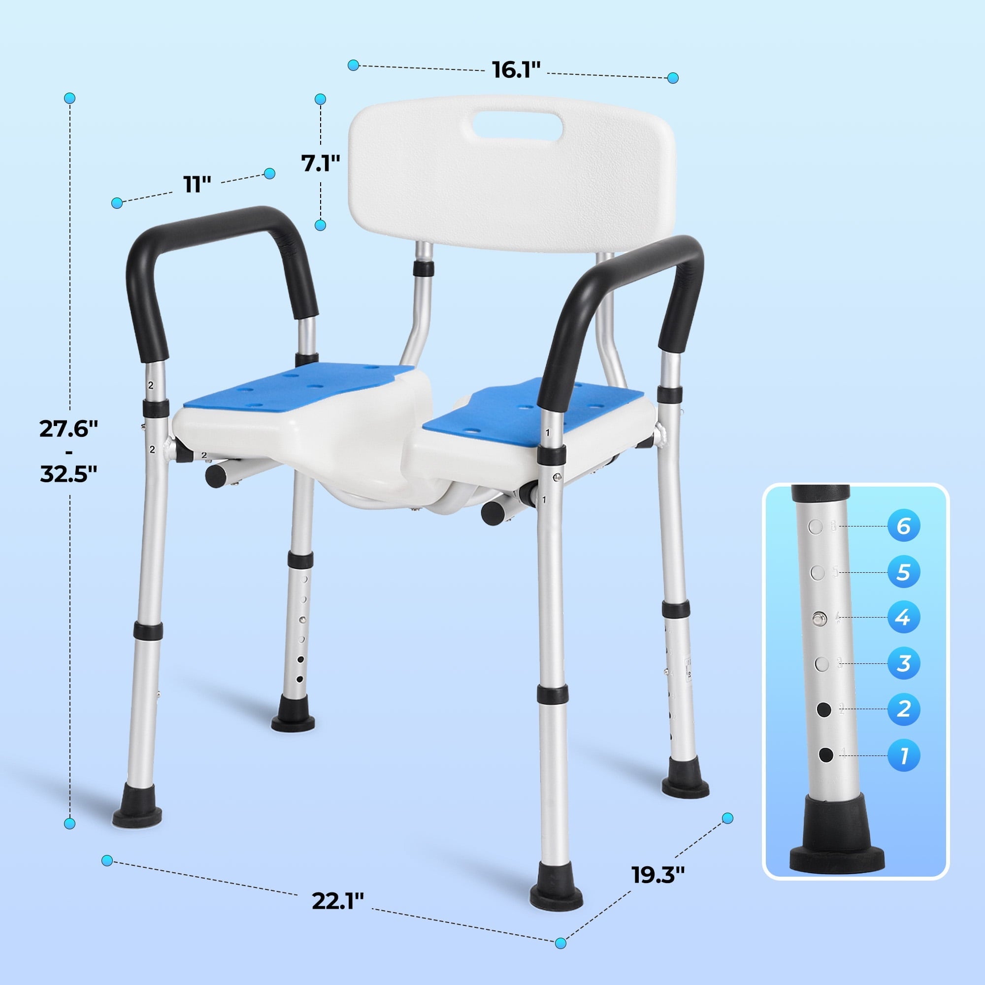 Naipo Shower Chair for Inside Shower with Arms and Back, Anti-Slip Bath Seat with U-Shape Groove Cutout for Private Cleaning - NAIPO