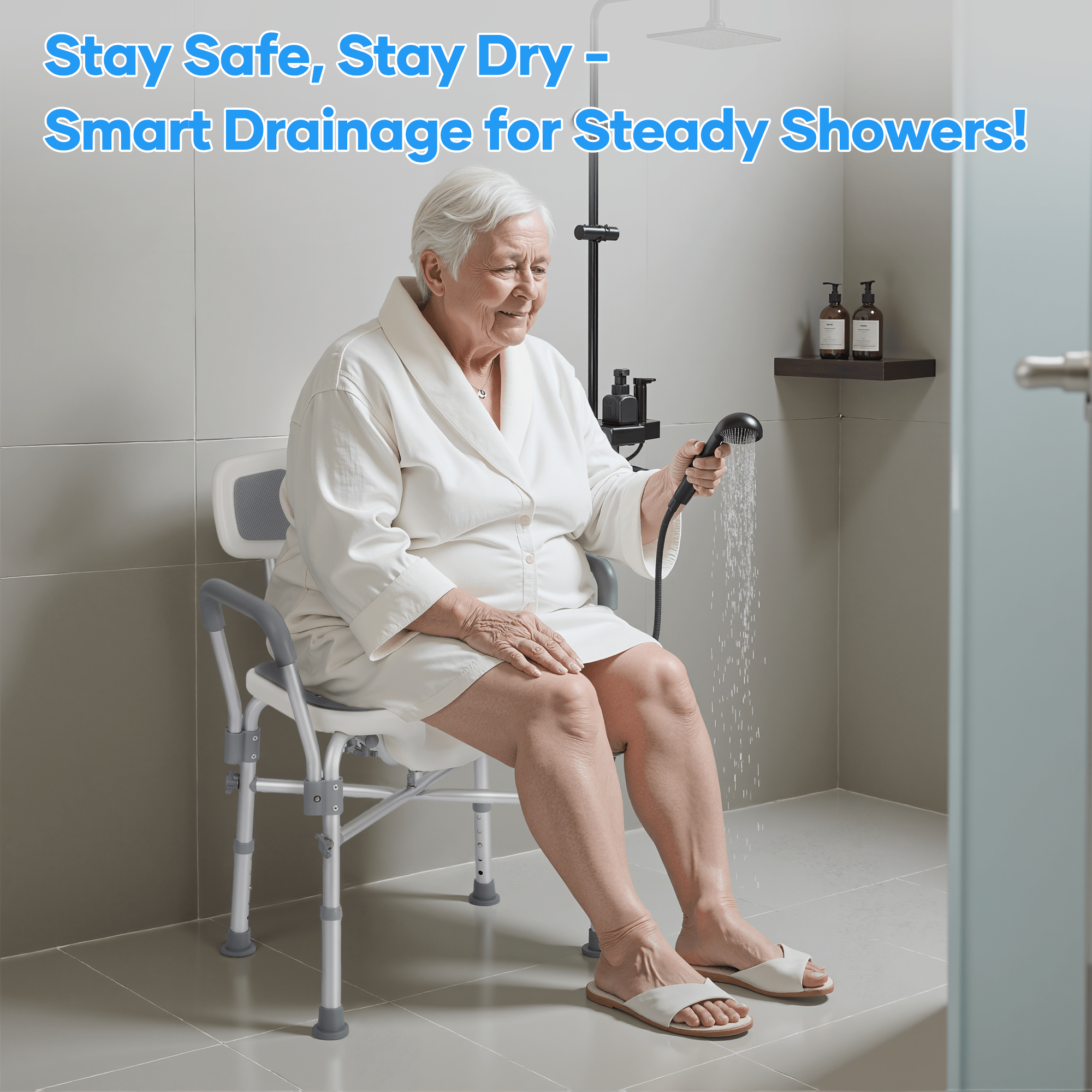 Naipo Shower Chair with Back & Armrests,600lbs Height Adjustable Bath Seat for Inside Shower,Bath Stool Safety Shower Bench with Reinforced Crossing Bar for Elderly,Handicap - NAIPO