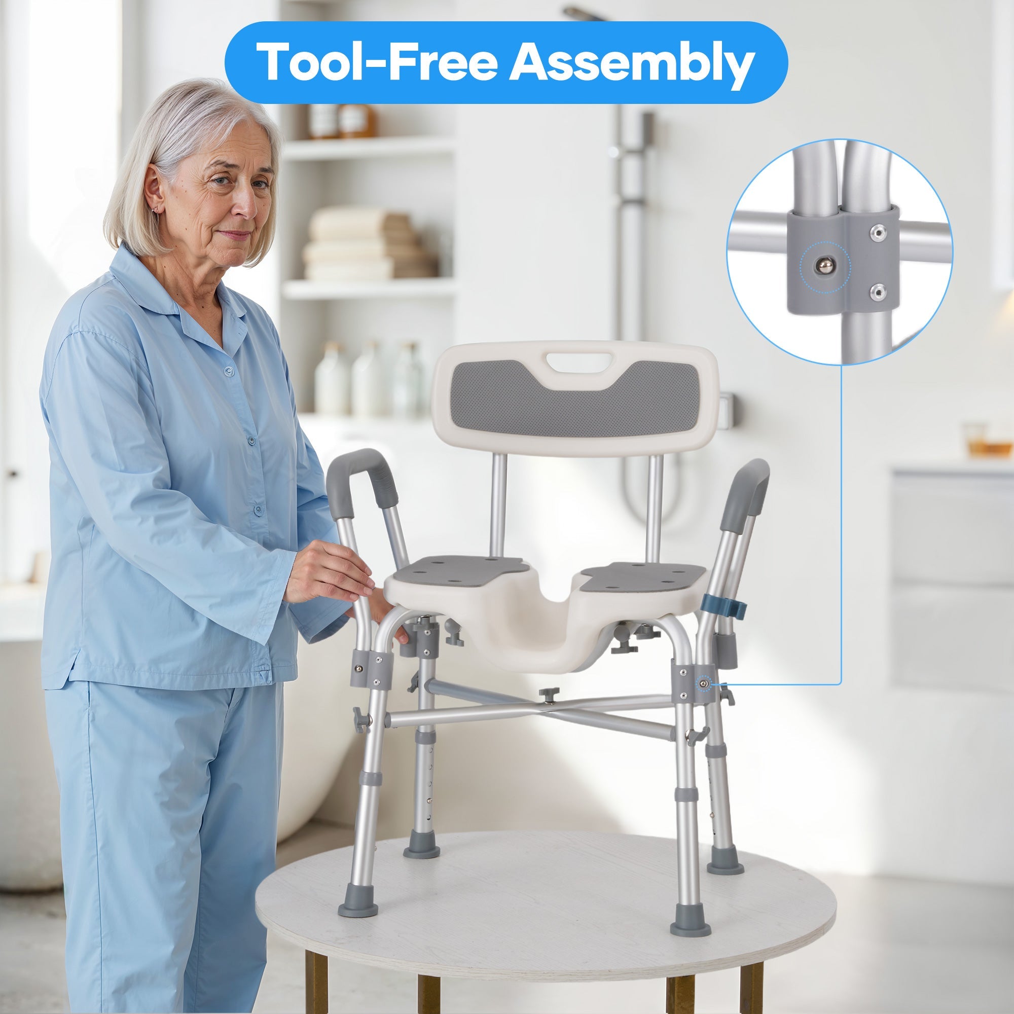 Naipo Shower Chair with Back & Armrests,600lbs Height Adjustable Bath Seat for Inside Shower,Bath Stool Safety Shower Bench with Reinforced Crossing Bar for Elderly,Handicap - NAIPO