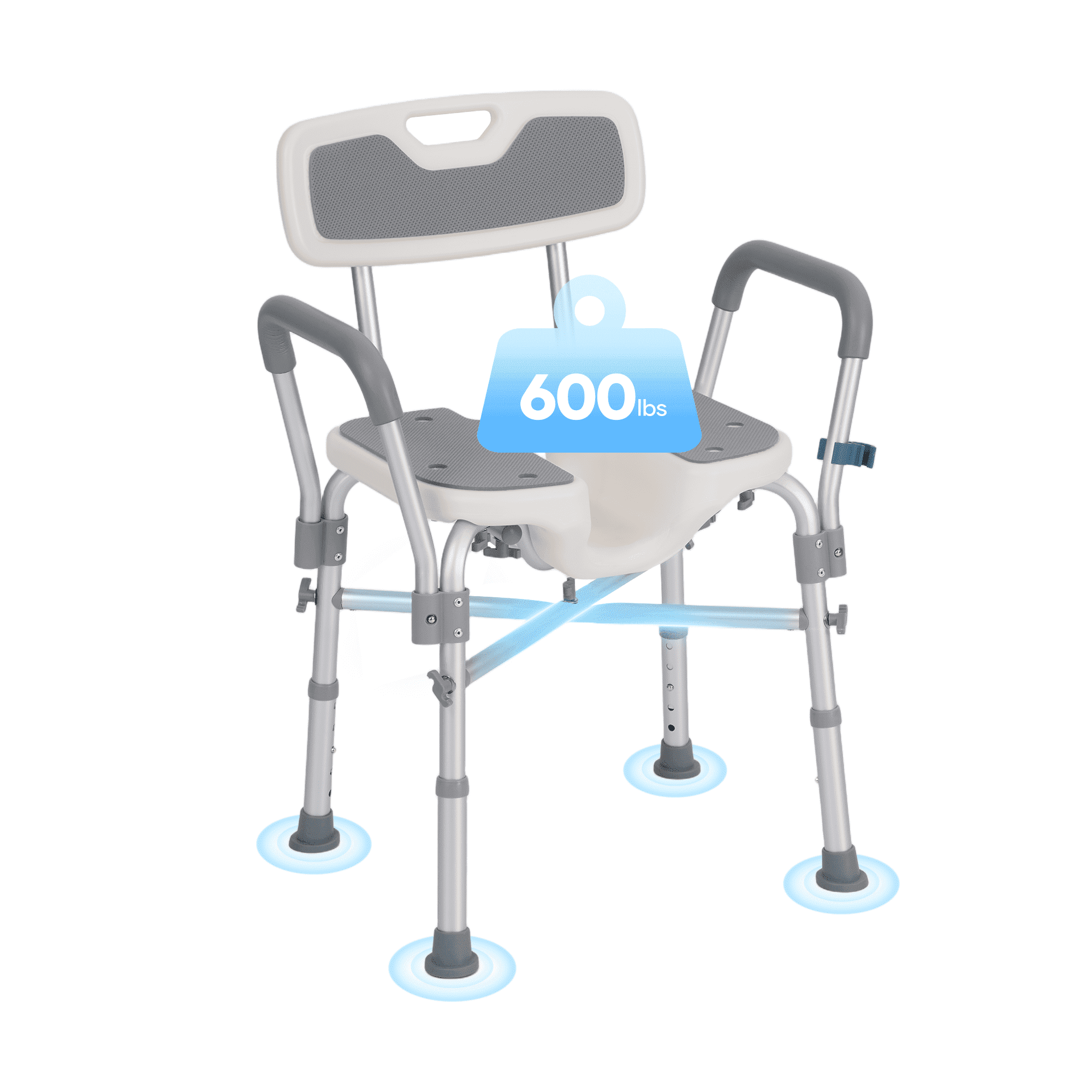 Naipo Shower Chair with Back & Armrests,600lbs Height Adjustable Bath Seat for Inside Shower,Bath Stool Safety Shower Bench with Reinforced Crossing Bar for Elderly,Handicap - NAIPO