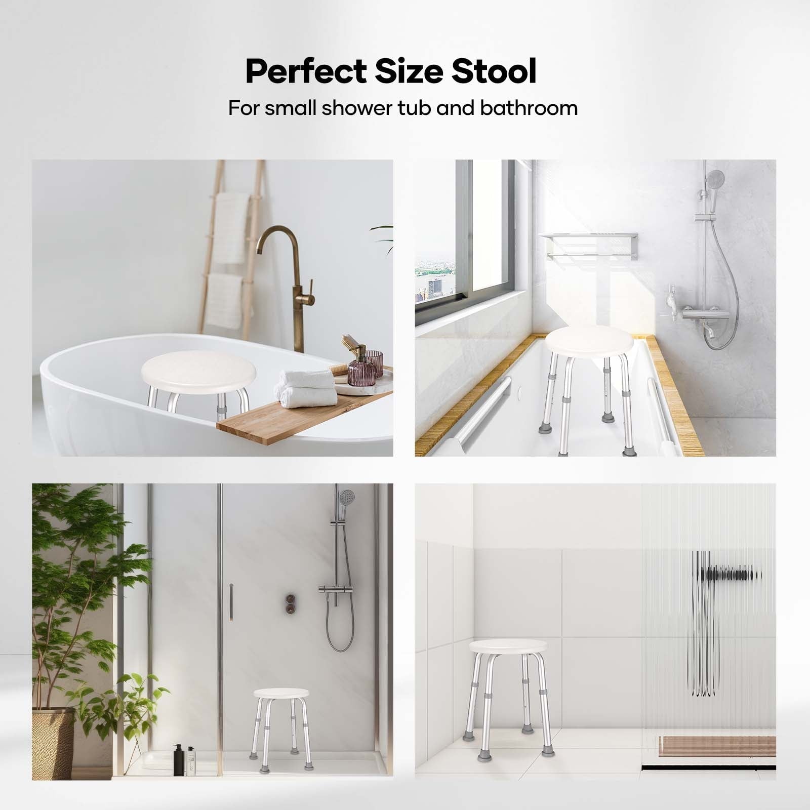 Naipo Shower Stool Height Adjustable Round Bathing Chair Seat for Compact Tubs Safety for Adults, the Elderly, Pregnant Women, White - NAIPO