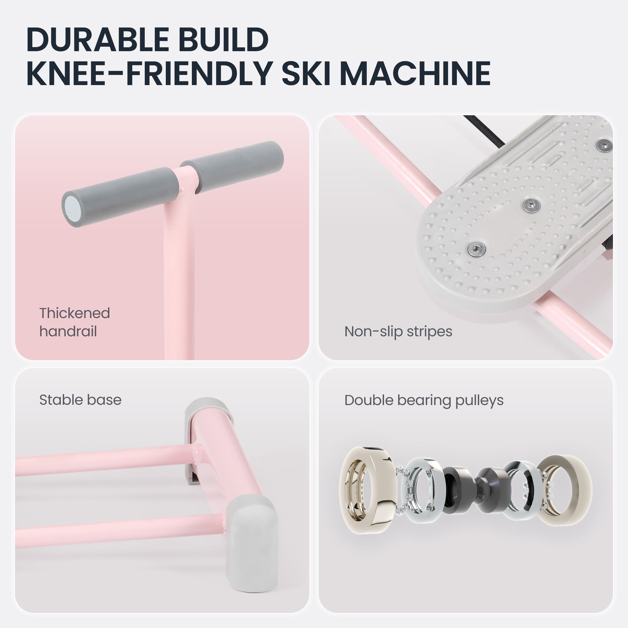 Naipo Ski Exercise Machine Ski Machine With 4 Level Adjustable Handles Leg Exerciser Foldable Fitness equipment for Home Gym Pink - NAIPO