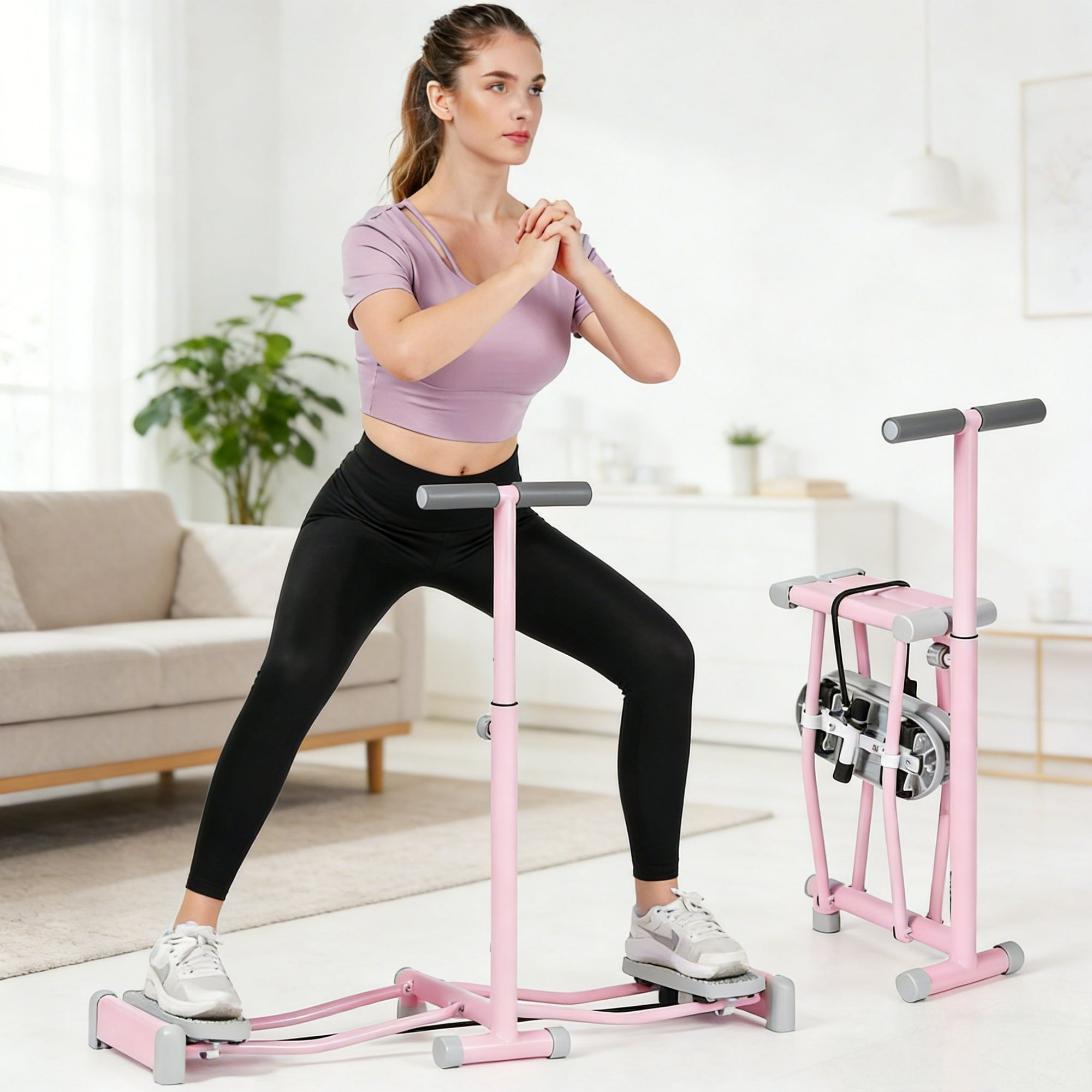 Naipo Ski Exercise Machine Ski Machine With 4 Level Adjustable Handles Leg Exerciser Foldable Fitness equipment for Home Gym Pink - NAIPO