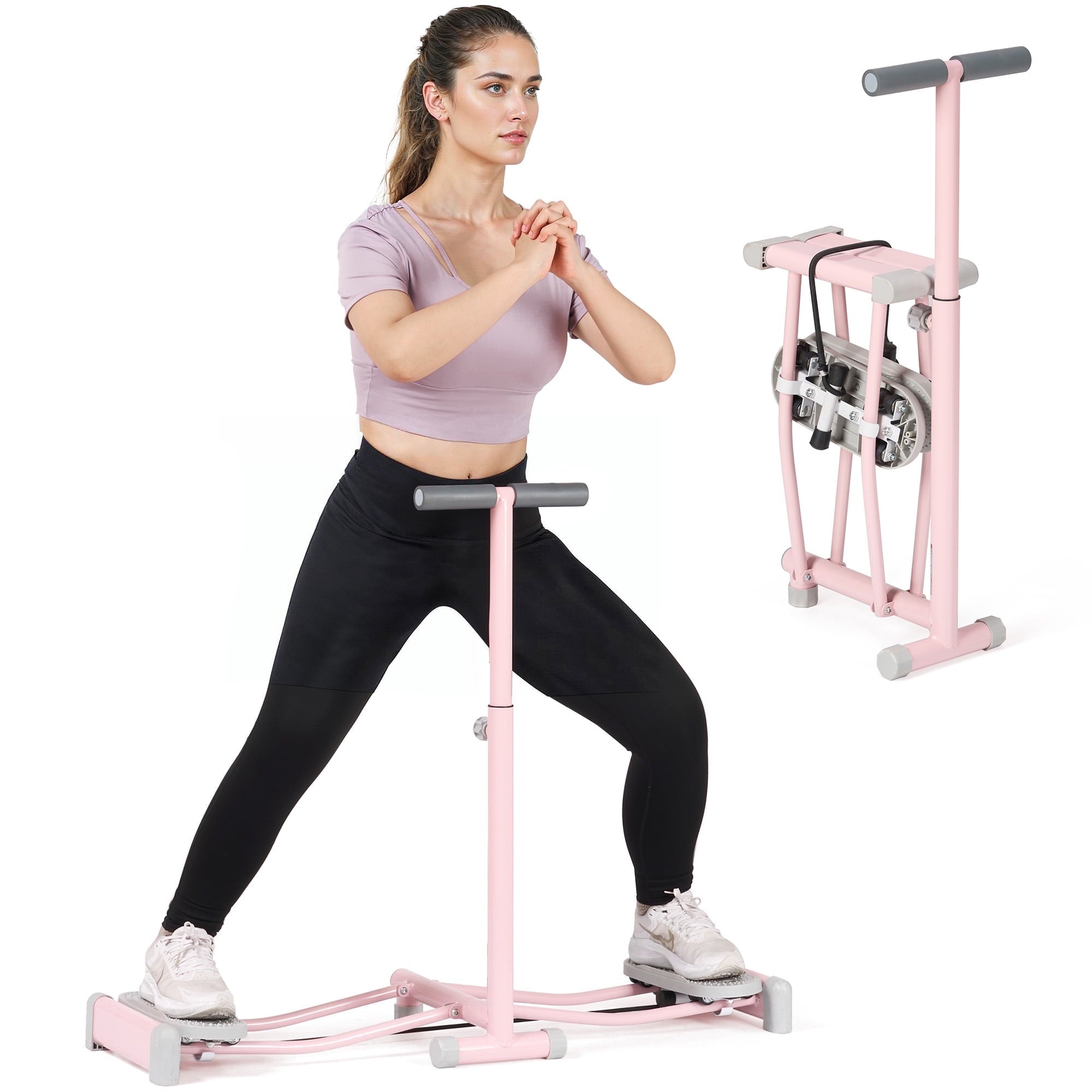 Naipo Ski Exercise Machine Ski Machine With 4 Level Adjustable Handles Leg Exerciser Foldable Fitness equipment for Home Gym Pink