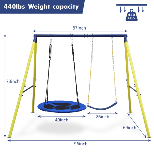 Naipo Swing Sets 96'' for Backyard, Play Equipment with 2 Seats: 1 Saucer Swing, 1 Belt Swing for Outdoor Backyards Playground Outside, 2 in 1 Swing Set 440 lbs Capacity Playsets for Kid