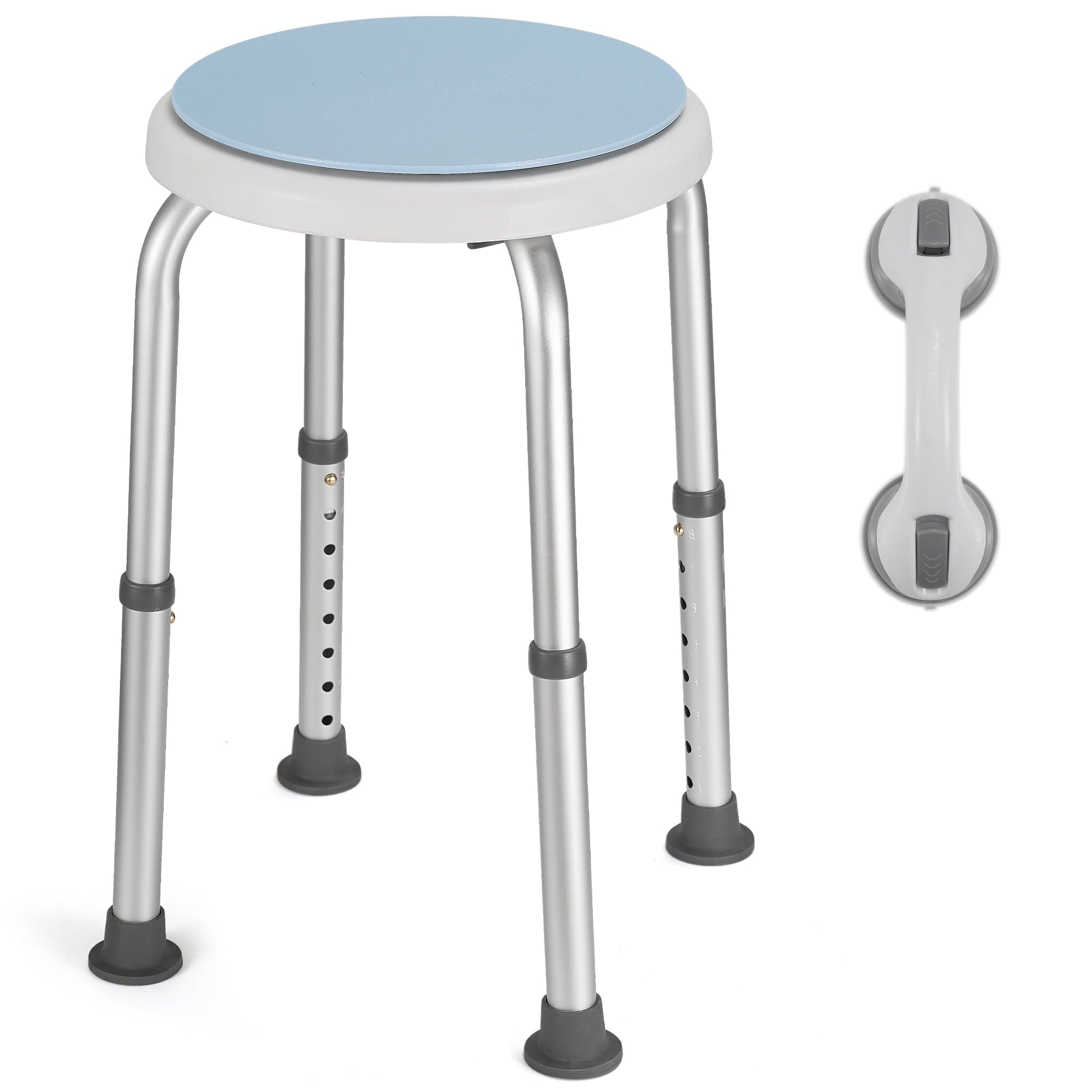Naipo Swivel Shower Chair Stool with Grab Bar for Elderly Disabled Adults Handicap, Safety Non-Slip Adjustable Bathtub Seat Bench, Blue - NAIPO