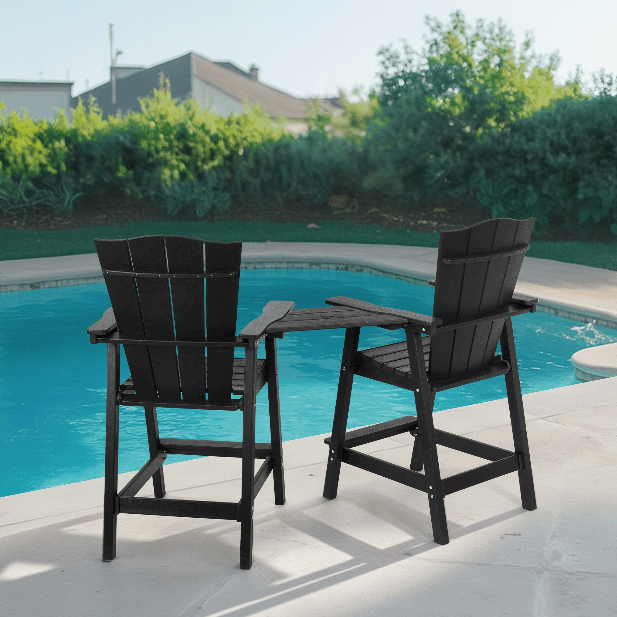 Naipo Tall Adirondack Chairs Set of 2 Outdoor Modern Bar Stool Height Adirondack Patio Chairs with Removable Connecting for Tray Pool Yard Lawn 2Pcs Black - NAIPO
