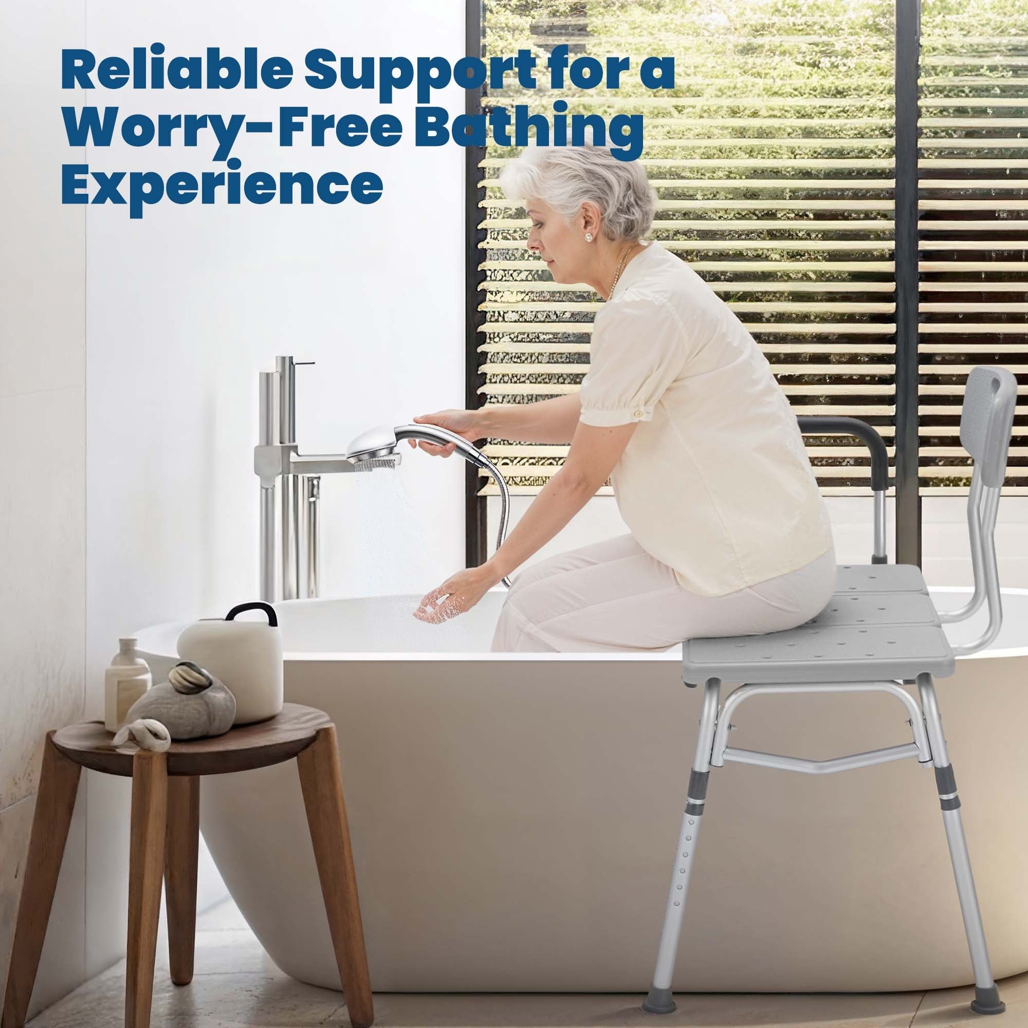Naipo Transfer Bench for Bathtub, Height Adjustable Shower Bench Seat with Backrest, Bath Chair for Seniors, 300 Weight Capacity - NAIPO
