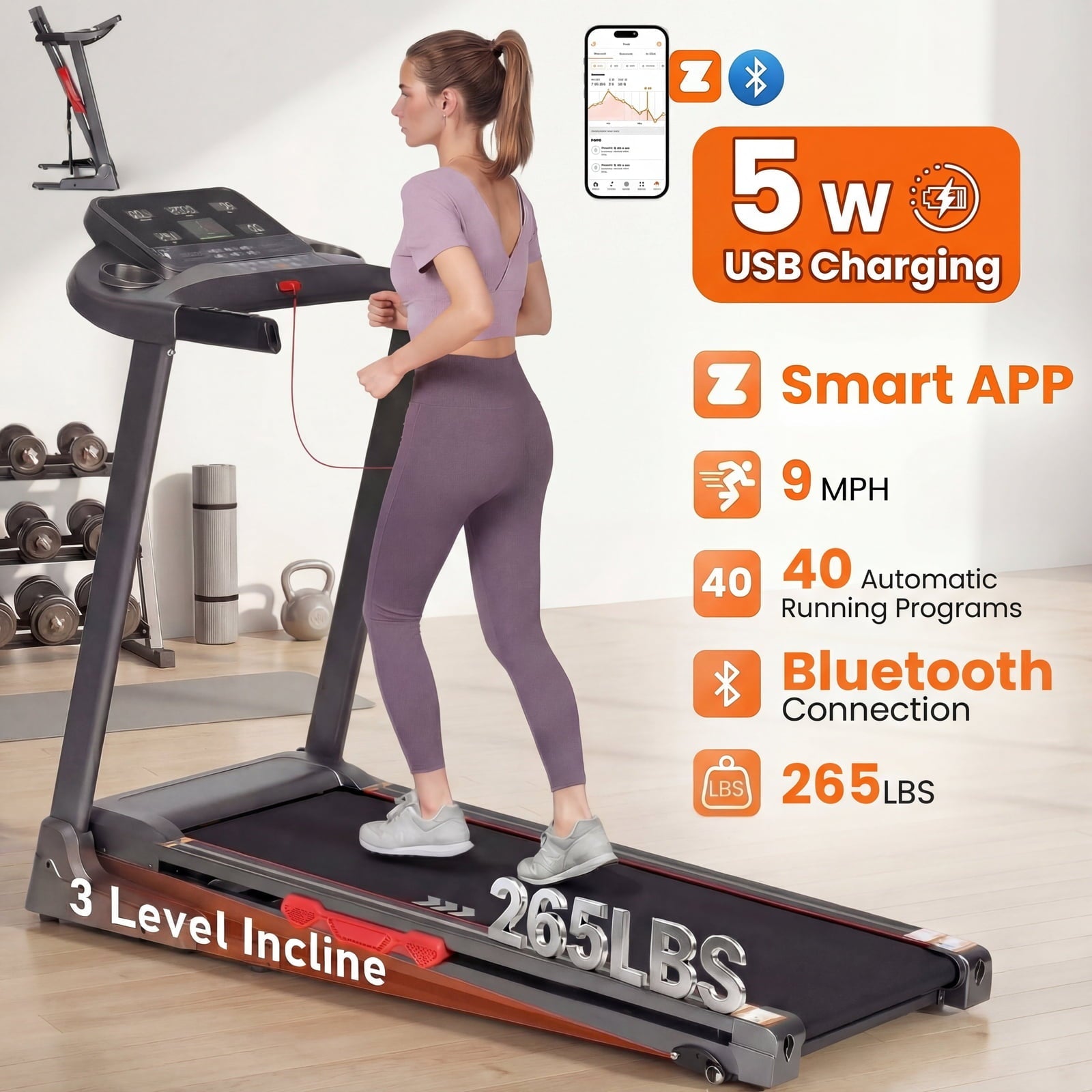 Naipo Treadmill Manual Incline 3Level with Smart APP Foldable 9 mph Running Machine 286LBS Electric Treadmill for Home Gym - NAIPO