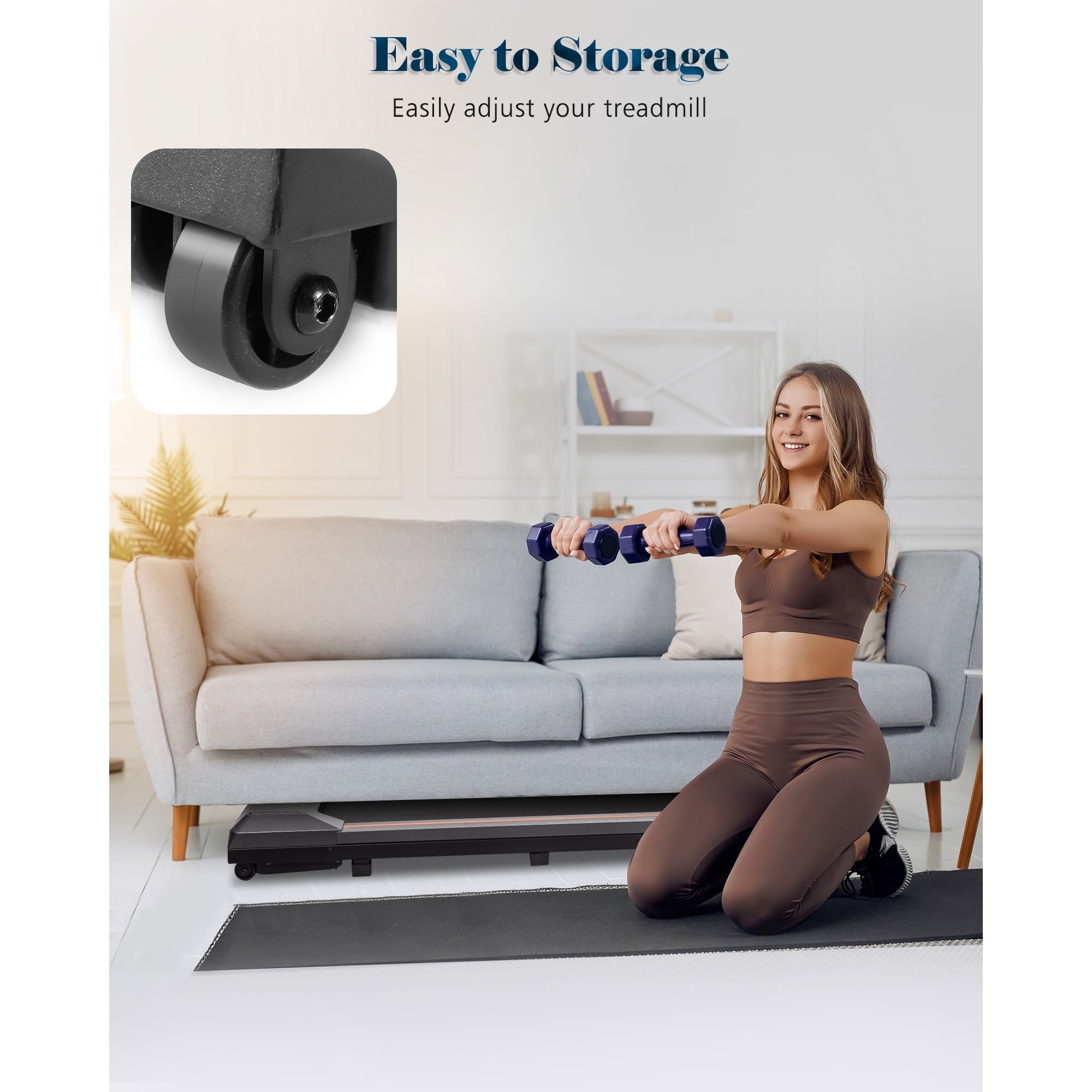 Naipo Treadmill Walking Pad 2.5HP with Large LCD Display Portable Wheels and Max Capacity 265lb for Home Use - NAIPO