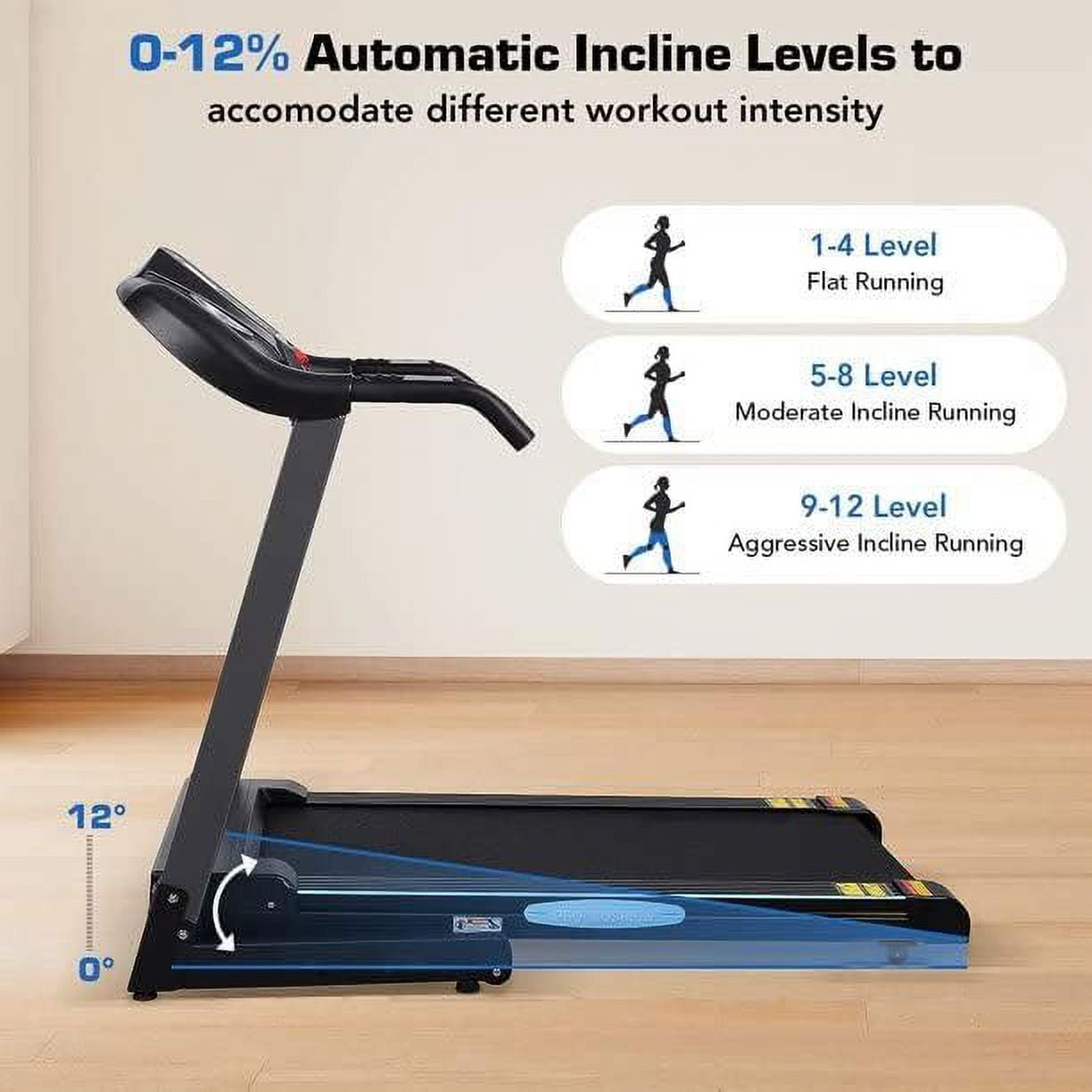 Naipo Treadmill with Auto 12Level Incline 15 Preset Foldable Treadmill 2.5 Horse Power Exercise Machine for Office Workout Gifts for Him - NAIPO