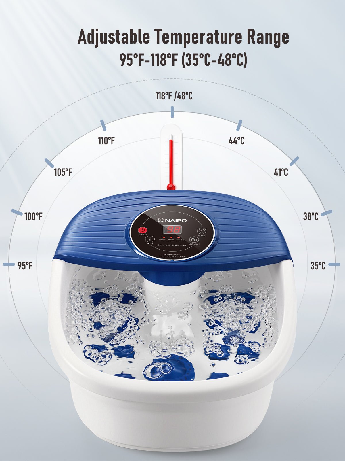 NAIPO XKAM-SPA18 Heated Bubble Foot Spa with Rollers - NAIPO