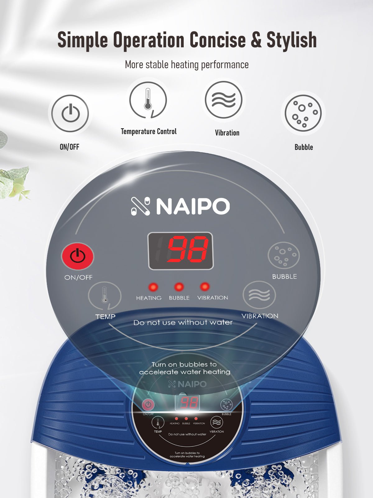 NAIPO XKAM-SPA18 Heated Bubble Foot Spa with Rollers - NAIPO