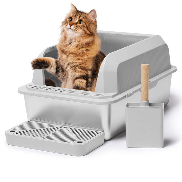 Naipo XL Stainless Steel Cat Litter Box with High Wall Side, 23.5