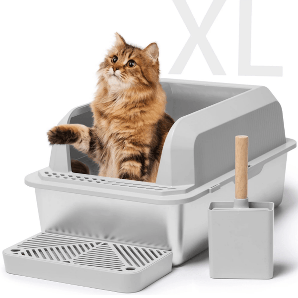 Naipo XL Stainless Steel Cat Litter Box with High Wall Side, 23.5