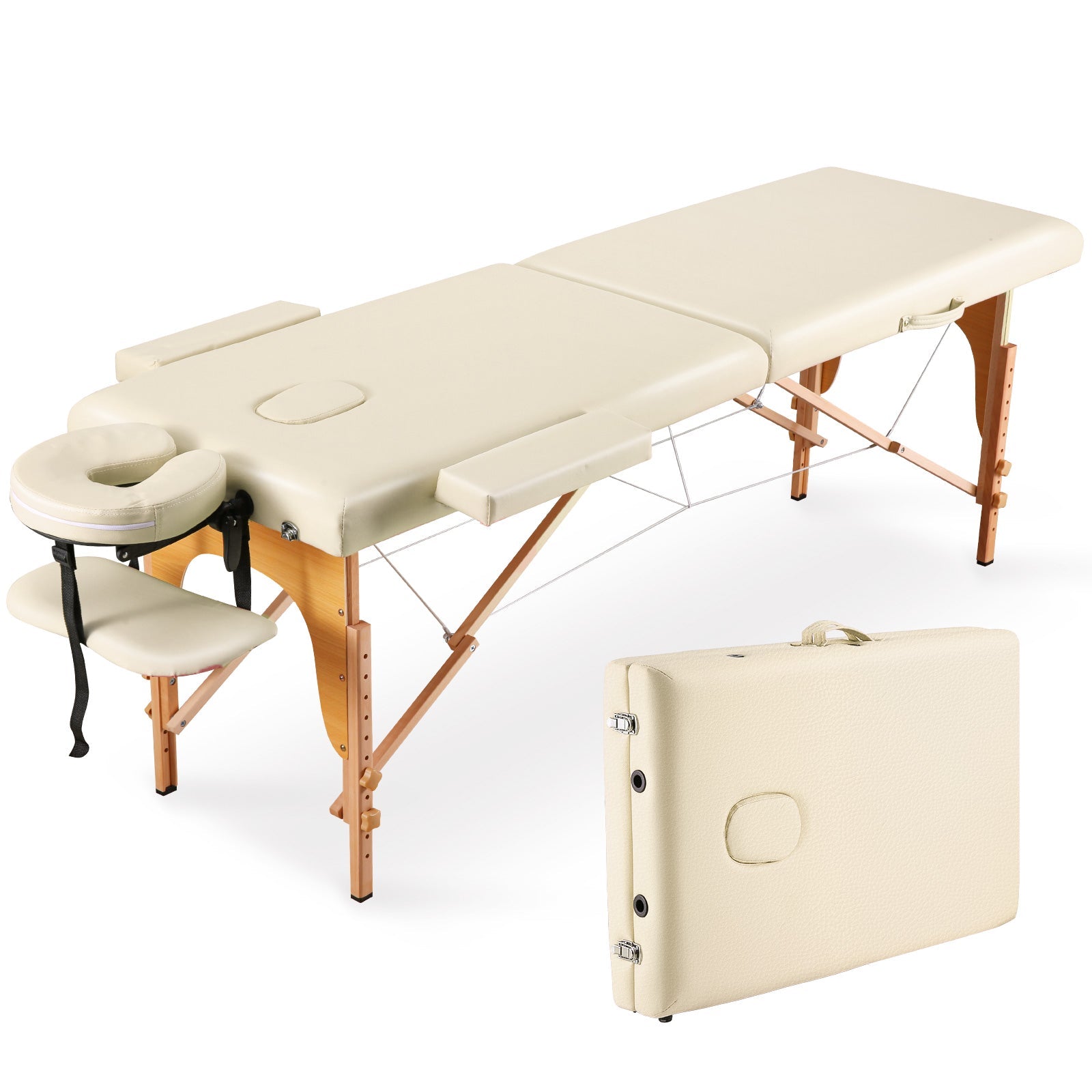Portable Massage Table Professional Massage Bed Lash Bed Facial Bed SPA Bed Treatment Table 2 Fold Wood Height Adjustable with Carrying Bag - NAIPO