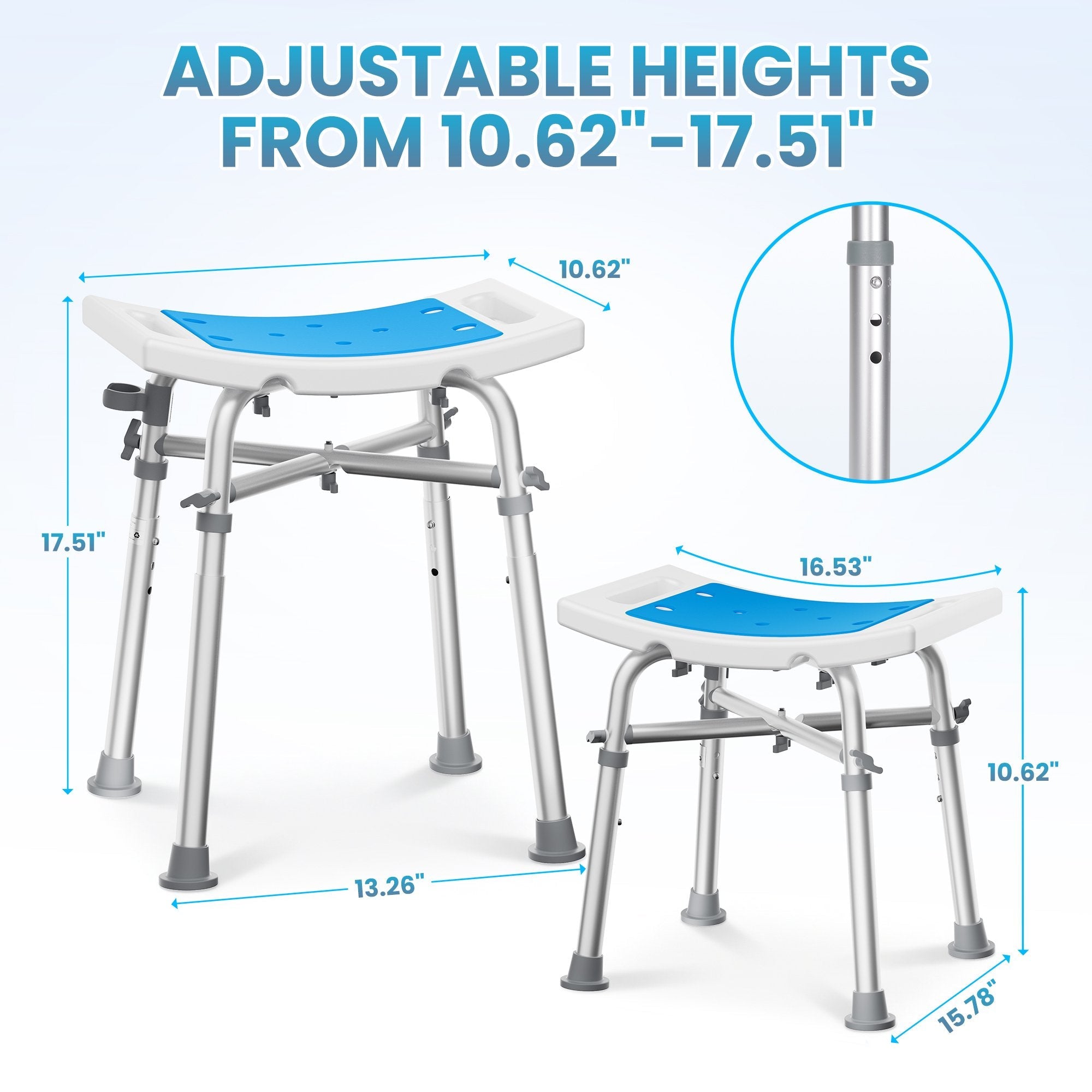 Shower Chair for Inside Shower Adjustable Height Anti - slip Padded Bathing Stool Seats for Adults, 500lb Heavy Duty Tub Bench - NAIPO