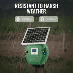 Solar Electric Fence Energizer with 6 Miles Range 0.15 Joule Livestock Fence Charger with 10 W Solar Panel for Livestock Pet Poultry Gardens - NAIPO