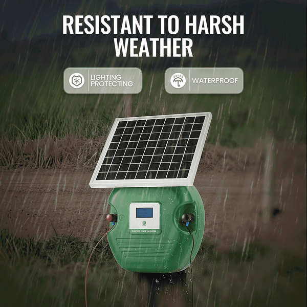 Solar Electric Fence Energizer with 6 Miles Range 0.15 Joule Livestock Fence Charger with 10 W Solar Panel for Livestock Pet Poultry Gardens