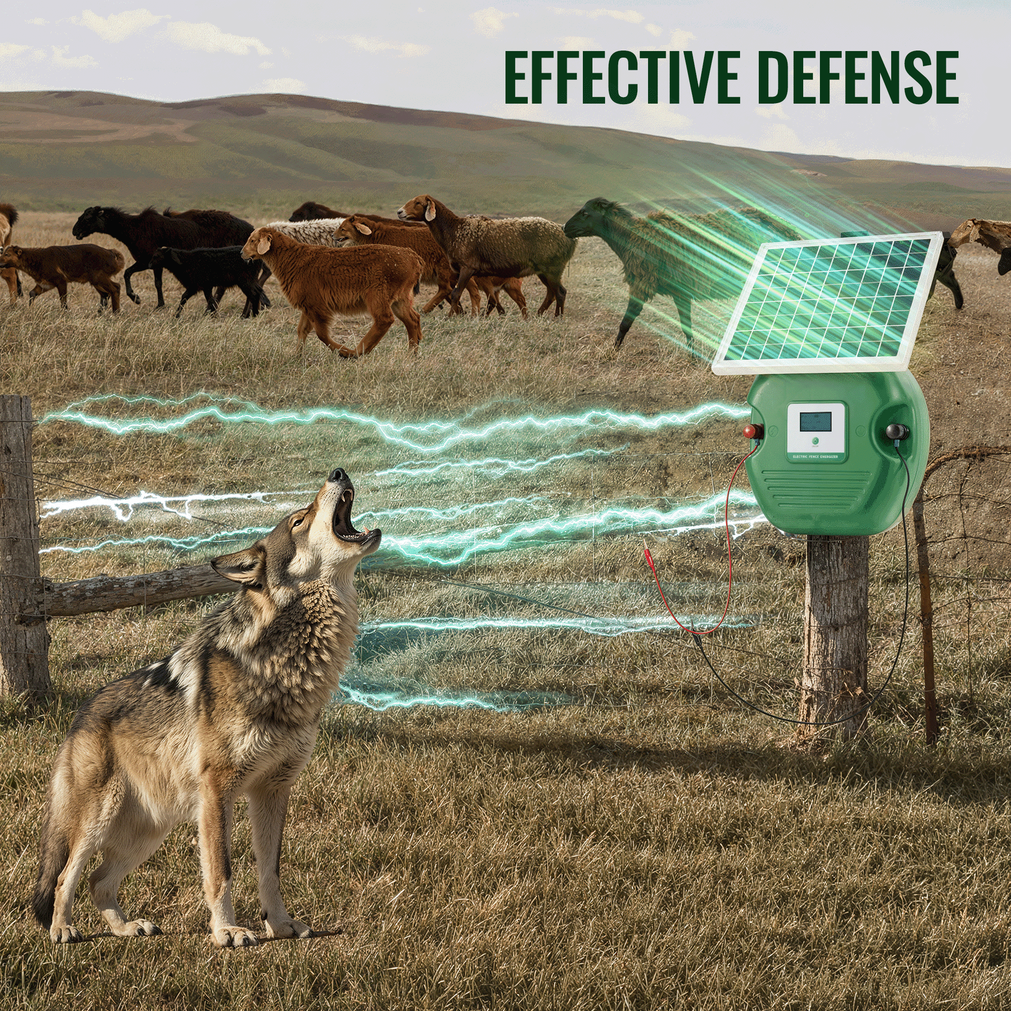 Solar Electric Fence Energizer with 6 Miles Range 0.15 Joule Livestock Fence Charger with 10 W Solar Panel for Livestock Pet Poultry Gardens - NAIPO