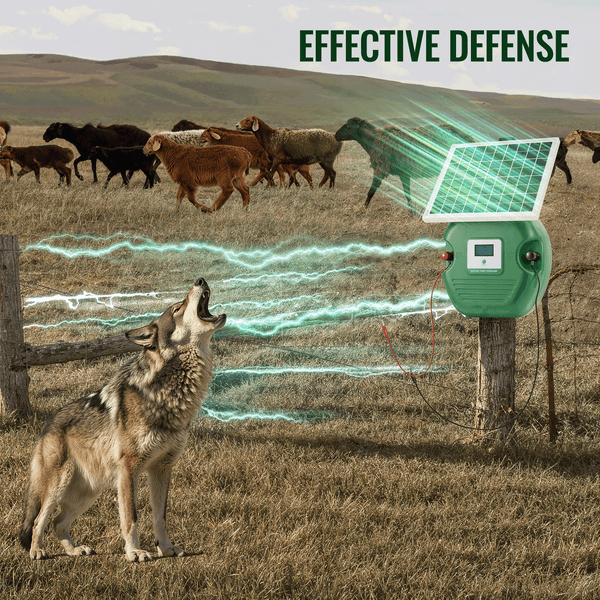 Solar Electric Fence Energizer with 6 Miles Range 0.15 Joule Livestock Fence Charger with 10 W Solar Panel for Livestock Pet Poultry Gardens