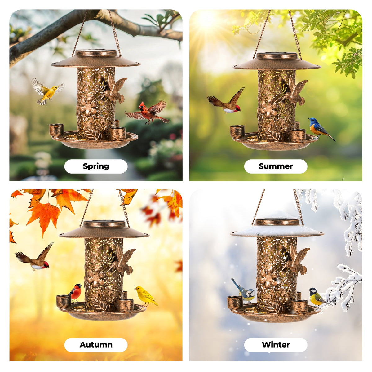 Solar Wild Bird Feeder for Outdoors Hanging, Metal Bird Feeder for Cardinals, Bird Lovers Gift, Solar Lantern Garden Decoration - NAIPO