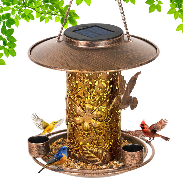 Solar Wild Bird Feeder for Outdoors Hanging, Metal Bird Feeder for Cardinals, Bird Lovers Gift, Solar Lantern Garden Decoration