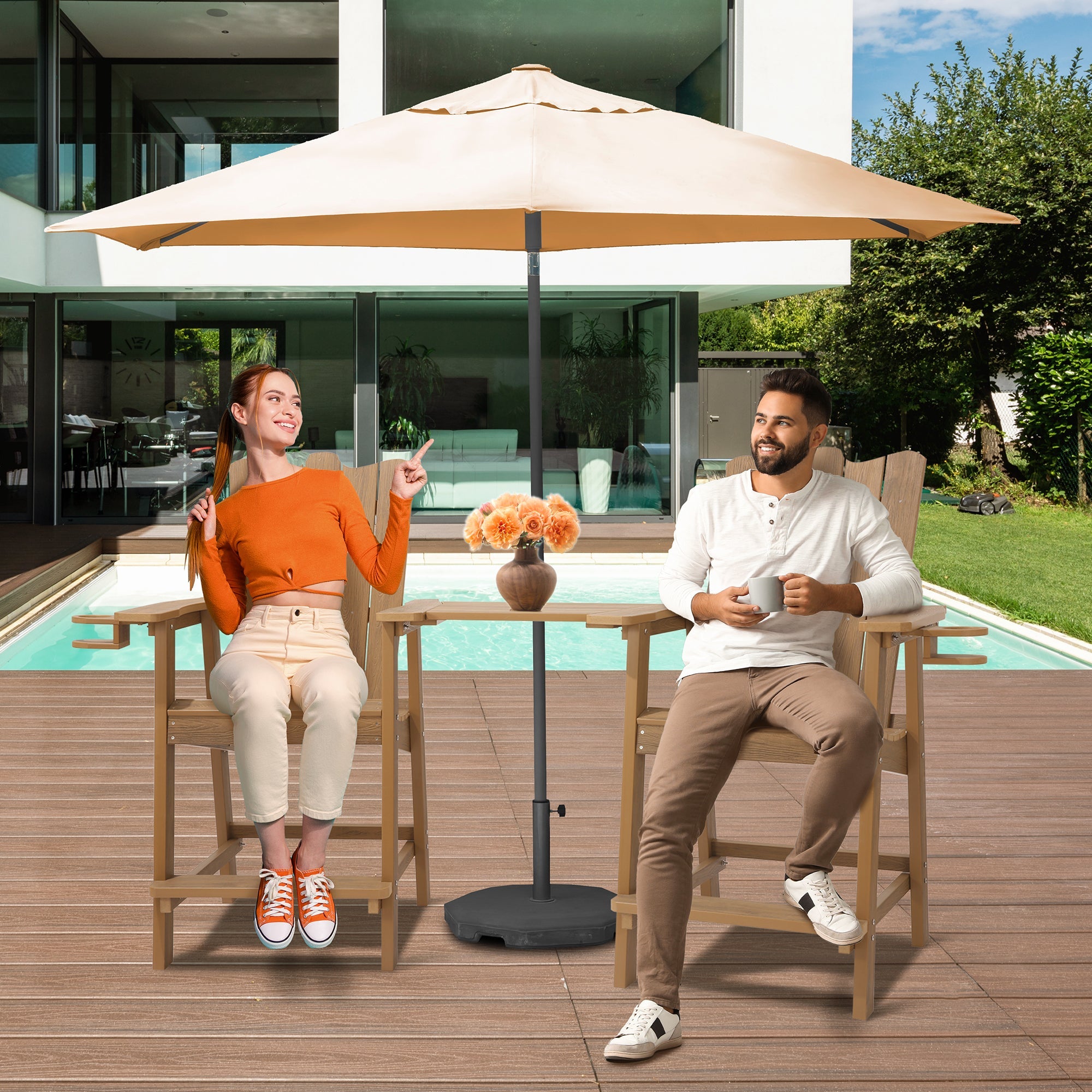 Tall Adirondack Chair Set of 2, HDPS Outdoor Adirondack Barstools with Double Connecting Tray Patio Stools Weather Resistant for Outdoor Deck Lawn Pool Backyard - NAIPO
