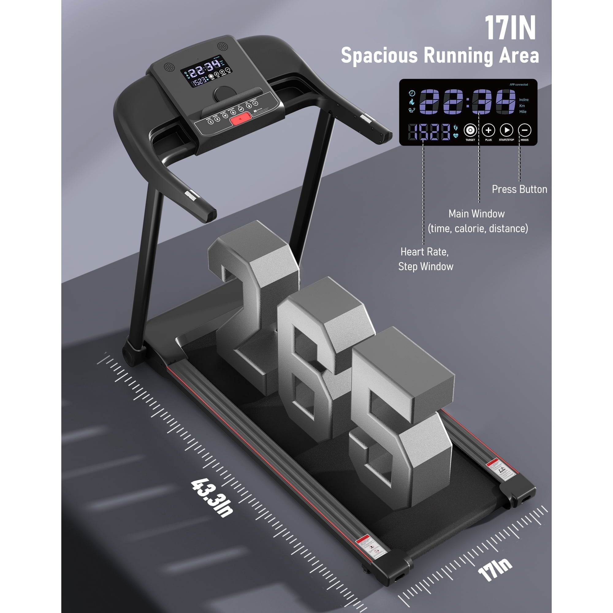 Treadmill Folding Electric Treadmill Bluetooth Voice Control Exercise Treadmill for Home Office Speed Range of 0.5 - 7.5 mph - NAIPO