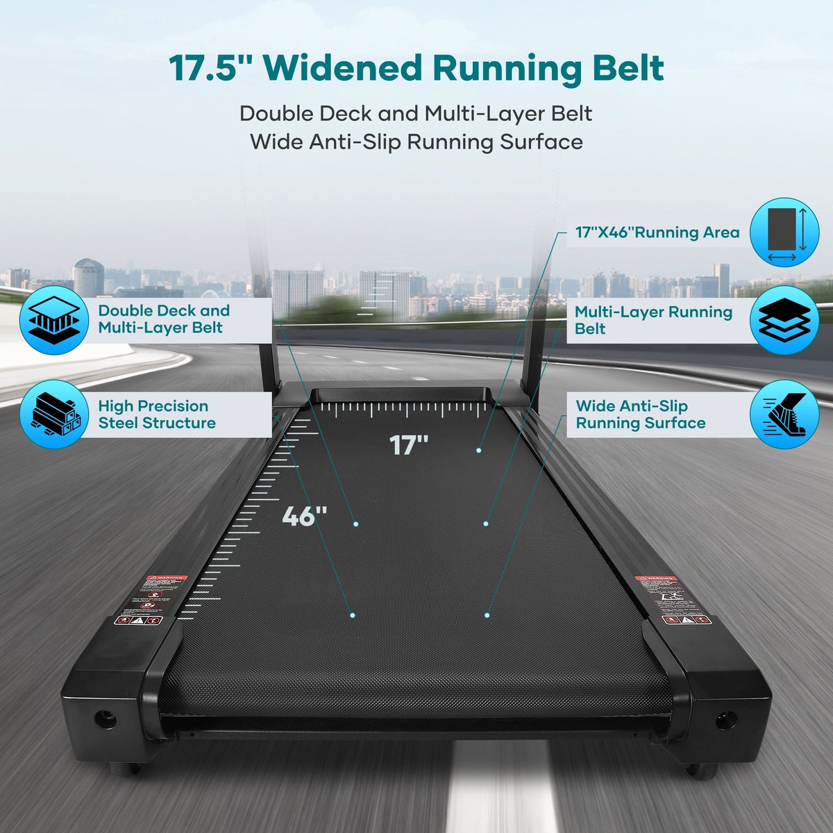 Treadmill with Auto Incline Bluetooth Voice Control 17 in Wide Electri