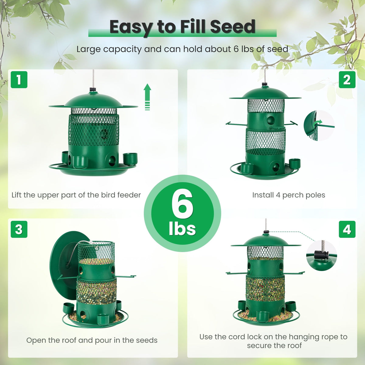 Wild Bird Feeder for Outdoors Hanging, Metal Retractable 3.8lb Capacity Bird Feeders for Cardinal, Blue Jay,Finches, Wildlife Backyard Garden Birding Watching - NAIPO