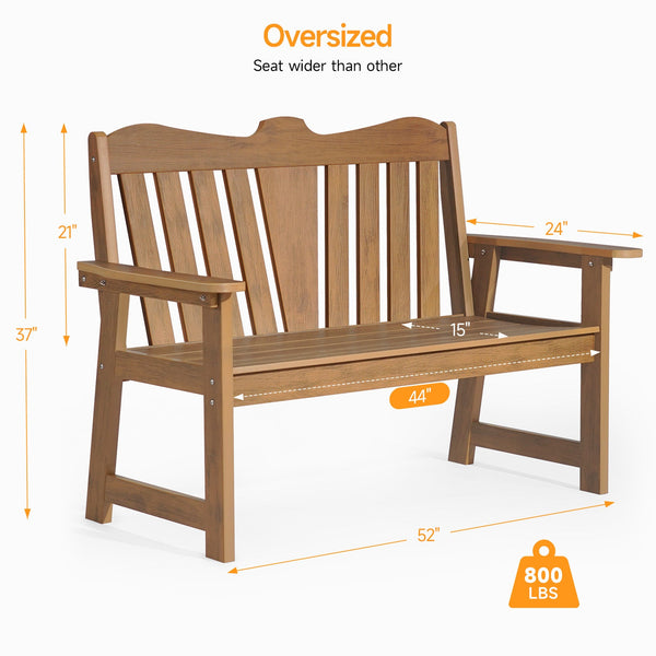 2 Person Garden Bench, Outdoor Bench Made of Poly Lumber, 2-Patio Bench Suitable for All Weather, Suit for Garden, Porch and Park - NAIPO