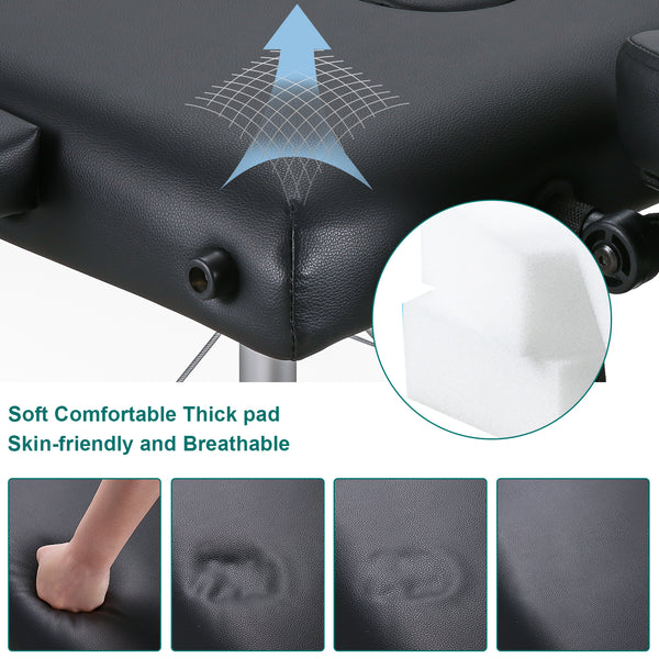 Naipo Portable Massage Table 84 Inch Massage Bed Wide SPA Lash Bed Tattoo Bed Height Adjustable 2 Fold Aluminum Weight Capacity 496LB, Black Promotion