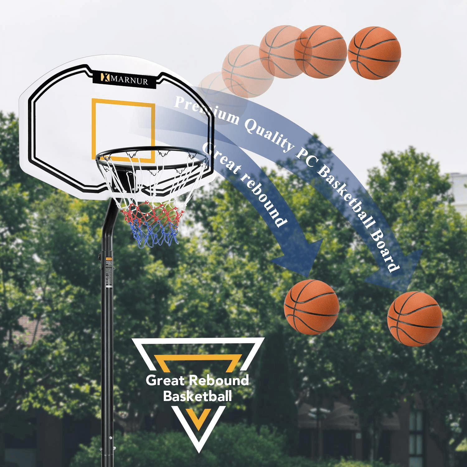 Basketball Hoop Portable Basketball Goal Basketball System 35"x23.6" Backboard with Adjustable Height and Removable Wheels Outdoor/Indoor for Kids/Youth/Teenagers--Wholesale--US - NAIPO