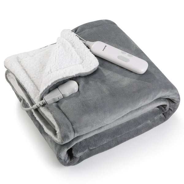 Electric Blanket Heated Throw Flannel & Sherpa Fast Heating Blanket 50" x 60", ETL Certification with 6 Heating Levels & 5 Auto-Off Timing Settings, Home Use & Machine Washable, Grey & White--Wholesale--US - NAIPO