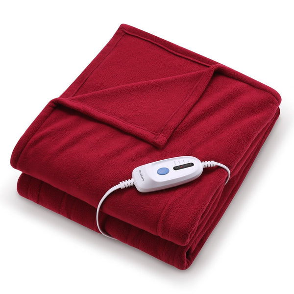 Electric Heated Blanket Twin Size 62'' x 84'' Super Cozy Soft Fleece Fast Heating & ETL Certification with 10 Hours Auto-Off & 4 Heating Levels - Red Wine--Wholesale--US - NAIPO