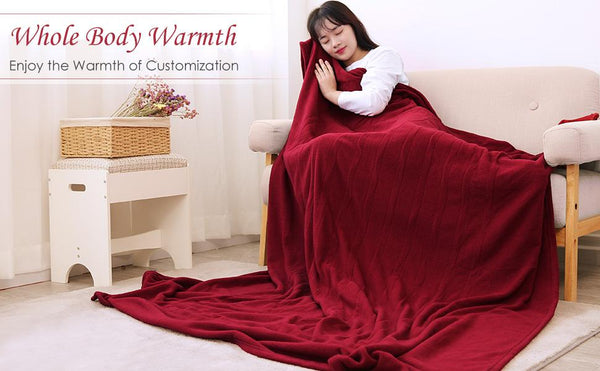 Electric Heated Blanket Twin Size 62'' x 84'' Super Cozy Soft Fleece Fast Heating & ETL Certification with 10 Hours Auto-Off & 4 Heating Levels - Red Wine--Wholesale--US - NAIPO