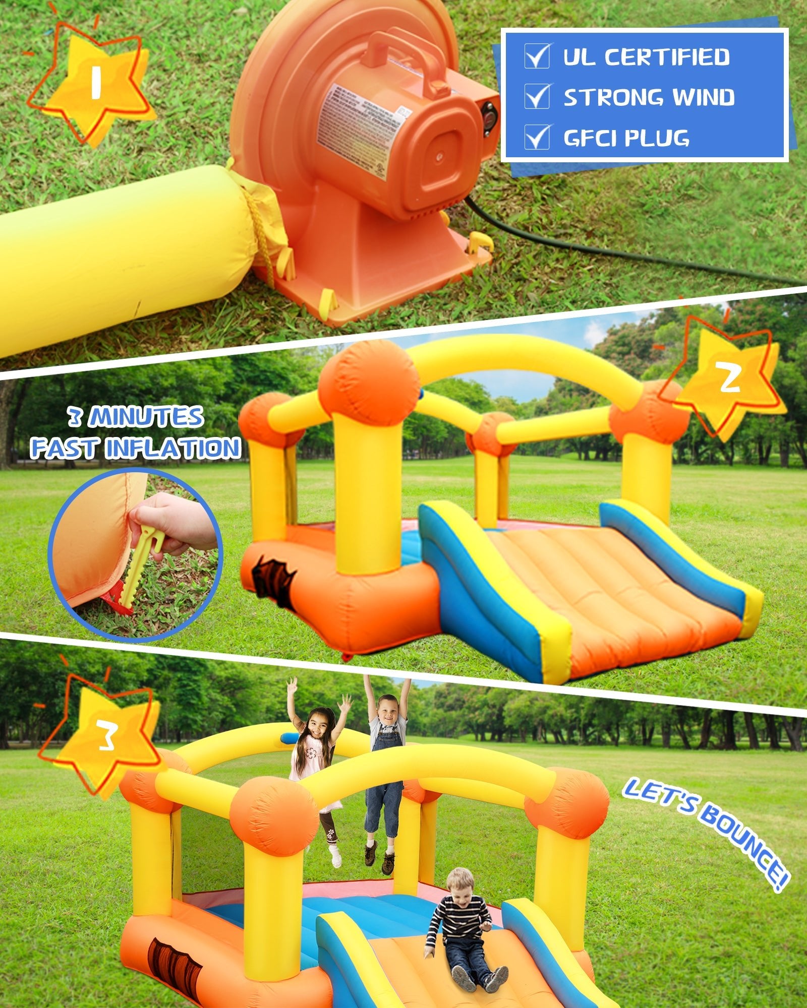 Gasky Inflatable Bounce House 12 x 9 x 5.7 FT Large Bouncing Area W Slide, Blower, Oxford & PVC , Repair Patches, Storage Bag for Ages 3-8 Years Kids Outdoor - NAIPO