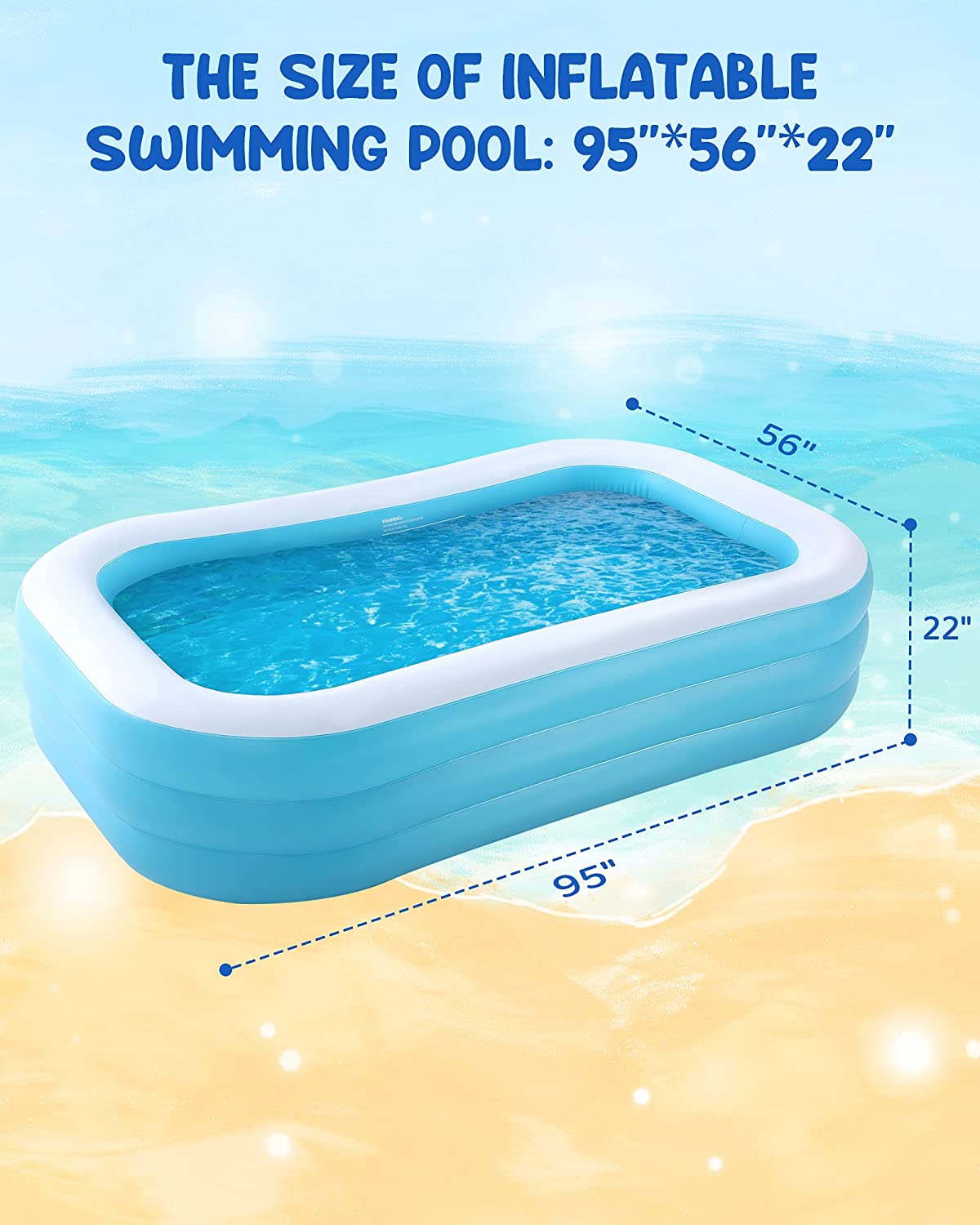 Gasky Inflatable Swimming Pool Fmaily Inflatable Pool Full-Sized Blow Up Pool Easy Set 95''*56''*22'' for Baby Kids Adults Outdoor Backyard Summer Water Party - NAIPO