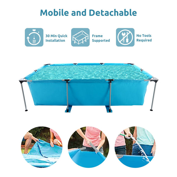 Gasky Swimming Pool Above Ground Swimming Pool Rectangle Swimming Pool with Metal Frame and Accessories 118x79x29.5 Inch for Child & Adult Backyard Lawn Bule - NAIPO