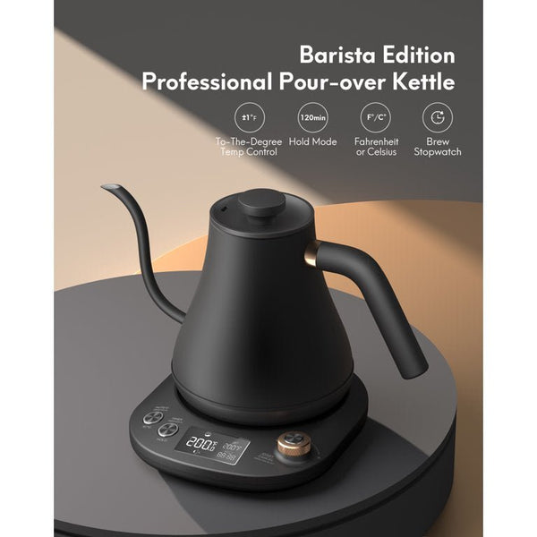 Gooseneck Kettle Temperature Control, Pour Over Electric Kettle for Coffee and Tea, 100% Stainless Steel Inner, 1200W Rapid Heating, 0.8L, Built-in Stopwatch, Black - NAIPO