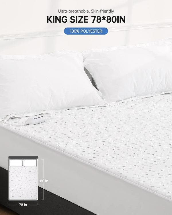 Heated Mattress Pad Underblanket King Size 78" x 80" with Dual Controllers - NAIPO