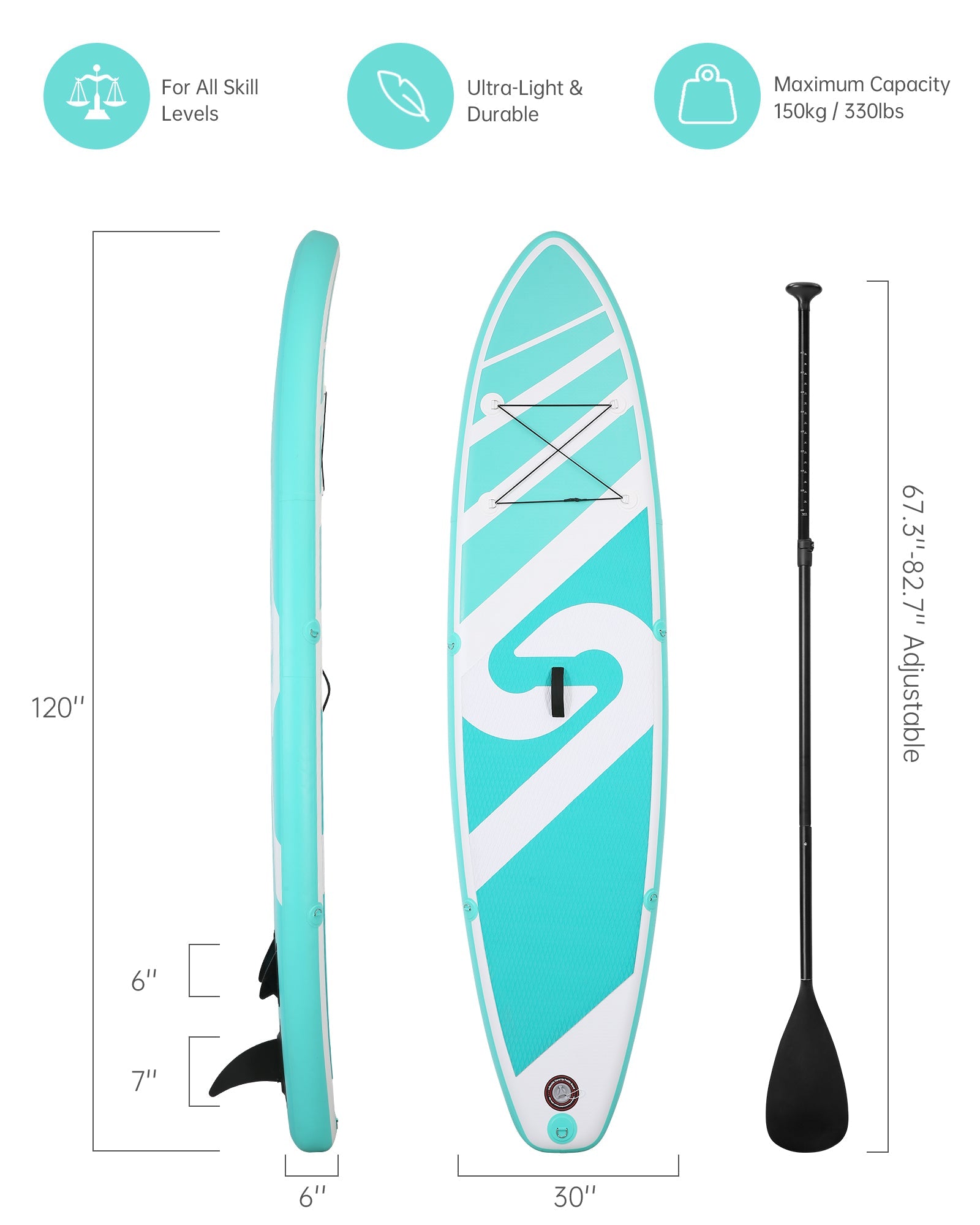 Inflatable Paddle Board Stand Up Paddle Board Inflatable Paddleboard SUP Board with Premium Full Accessories 120"x30"x6" for Youth & Adults Have Fun in Oceans, River and Lakes - NAIPO