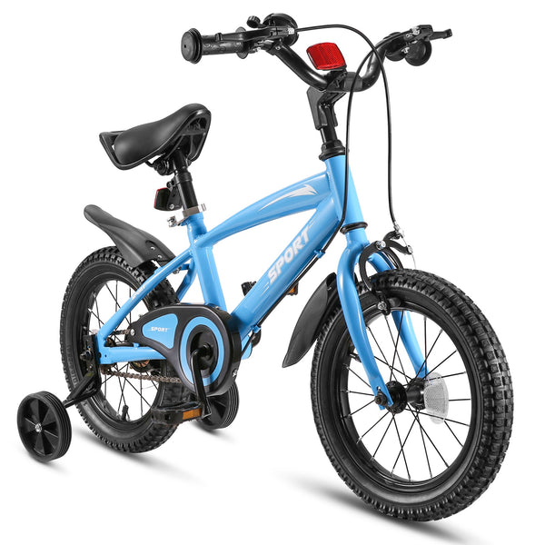 Kids Bike 14 Inches Kids' Bicycles with Removable Training Wheels Double Brake System Sturdy Frame Lightweight Bike Adjustable Seat Bicycle Pump Reflector for Age 3-6 Years Old - NAIPO