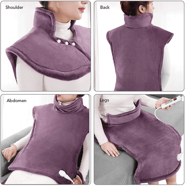 Large Electric Heating Pad for Back and Shoulders, 24”x33” Heat Wrap Vest with 6 Heating Levels, 1.5 Hours Auto Shut Off Available, Purple--Wholesale--US - NAIPO