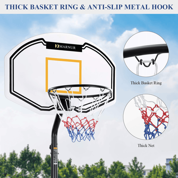 MARNUR Basketball Hoop Portable Basketball Goal Basketball System 35"x23.6" Backboard with Adjustable Height and Removable Wheels Outdoor/Indoor for Kids/Youth/Teenagers - NAIPO