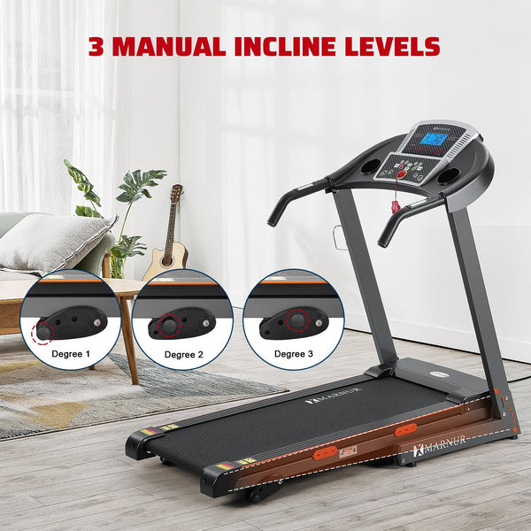 MARNUR Electric Treadmill Foldable 17" Wide Running Machine 3 Levels Manual Incline 2.5 HP Power 15 Preset Program Easy Assembly Max Speed 8.5 MPH with Large Display & Cup Holder for Home Use - NAIPO